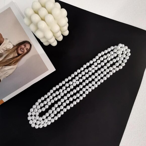 Long Pearl Necklace 70in Faux White Beads Multi Strand Elegant Jewelry - Picture 7 of 7